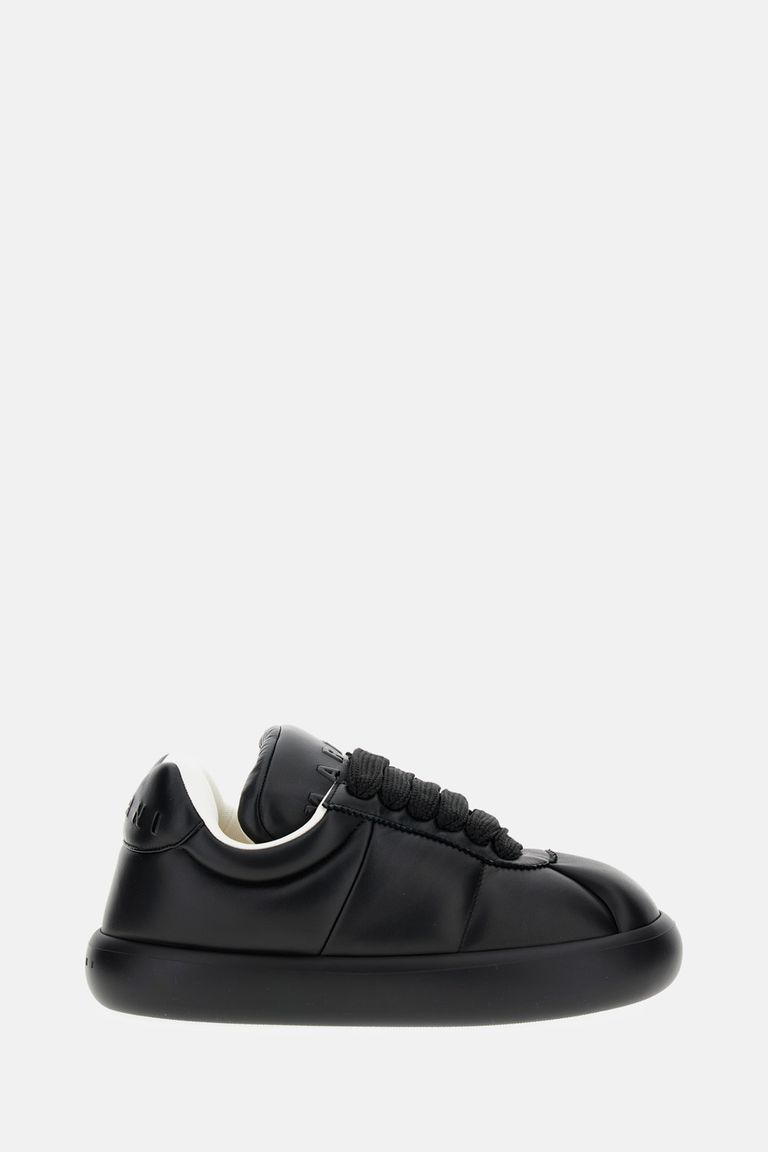 Marni Padded Leather Sneakers With Flat Rubber Sole In Black