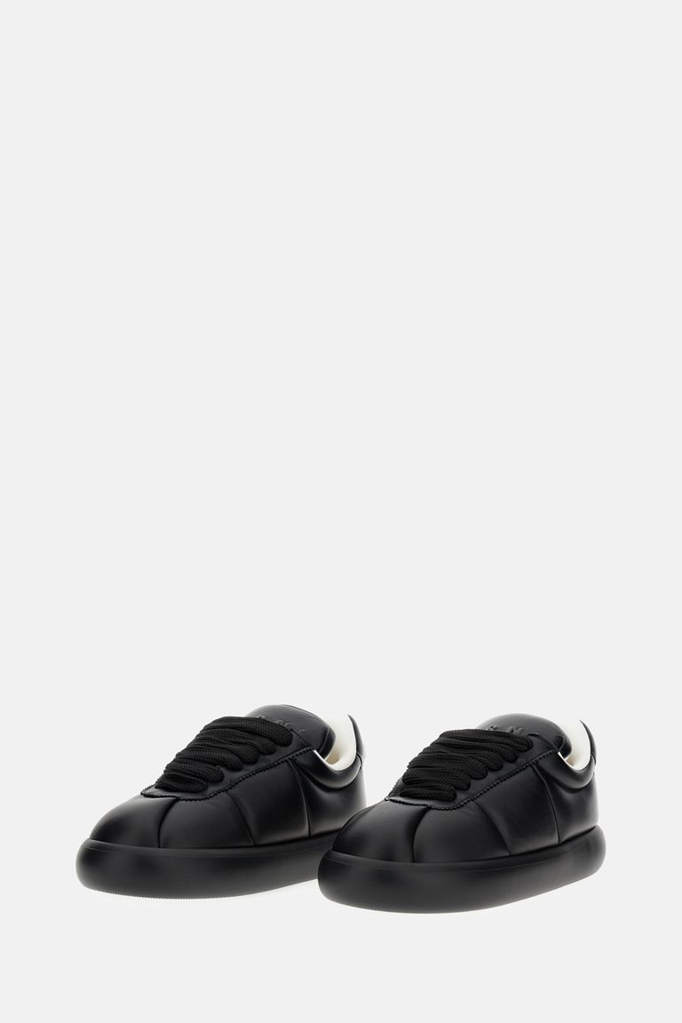 Marni Padded Leather Sneakers With Flat Rubber Sole In Black