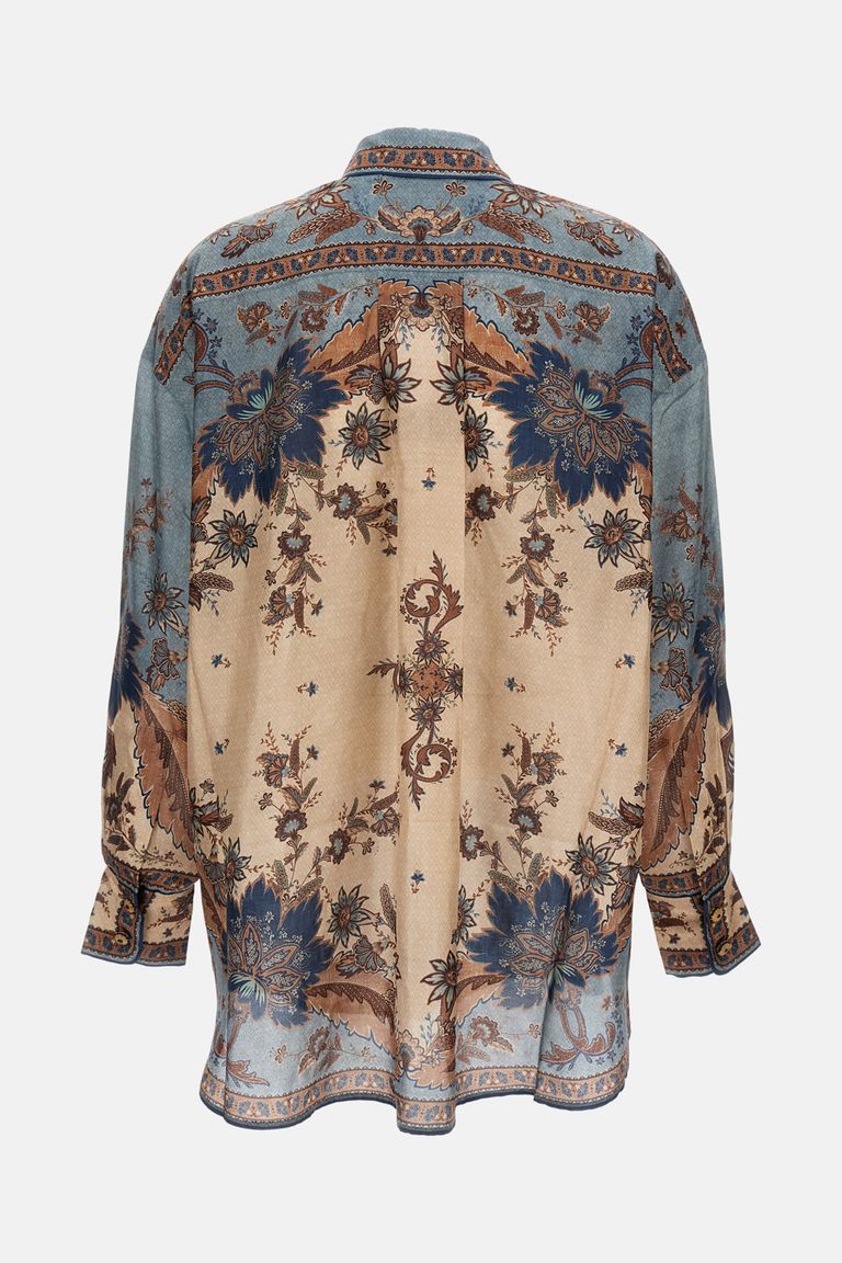 Zimmermann Womens Blue Cream Indienne Ascension Manstyle Graphic-pattern Silk Shirt In Multi
