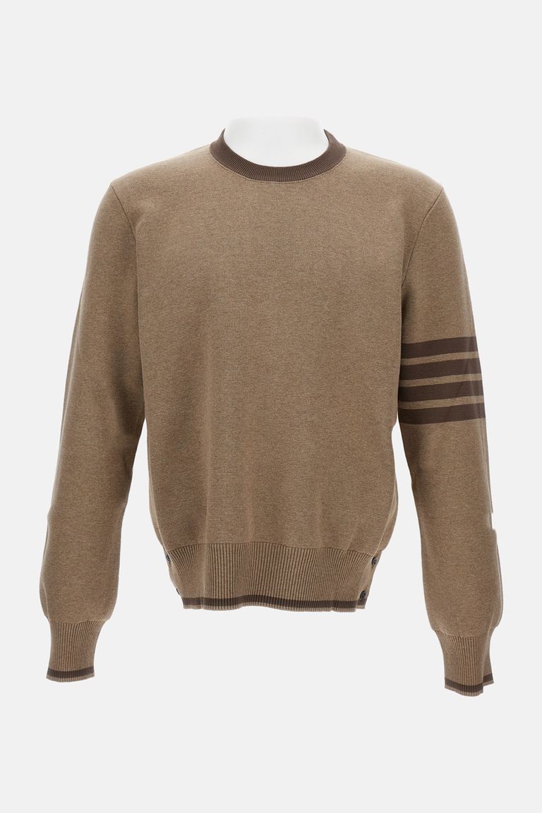 Thom Browne Milano Stitch Cotton Crewneck Sweater In Brown