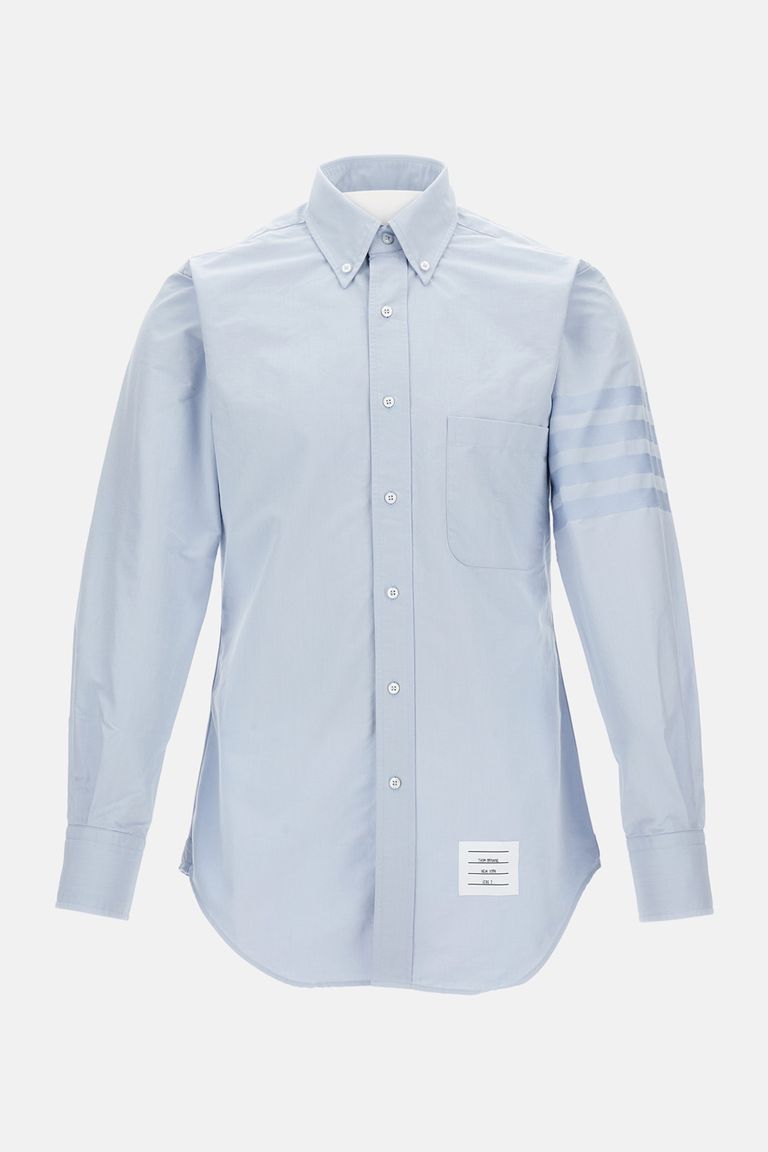 Thom Browne Light Blue Shirt With Button-down Collar And Striped Rwb Detail On The Rear In Cotton Man In Blue