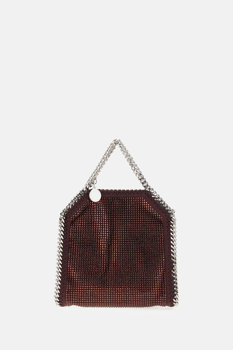 Stella Mccartney Falabella Tiny Bag Crystal Hotfix On Alter Suede Crossbody Bags Bordeaux In Multi