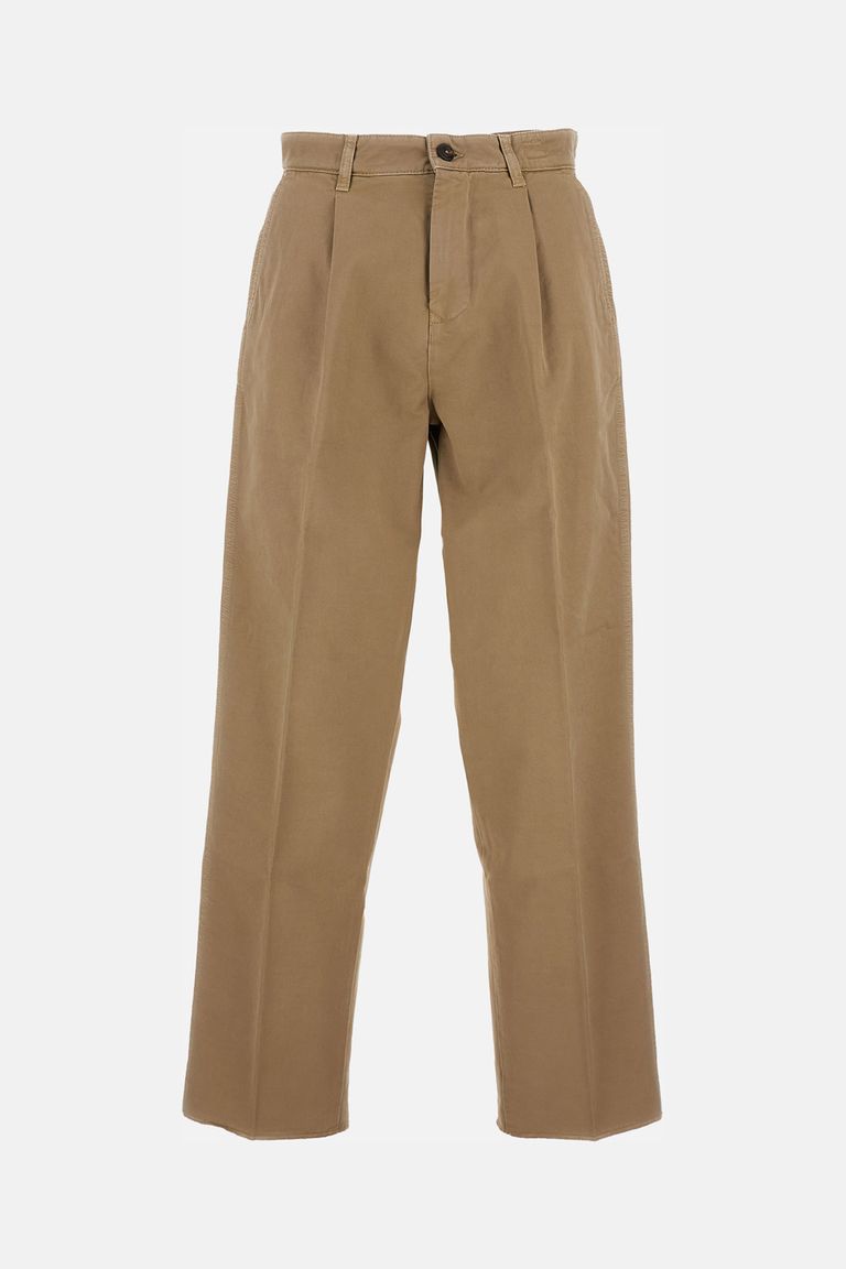 Fay Pleated Cotton Trousers In Brown