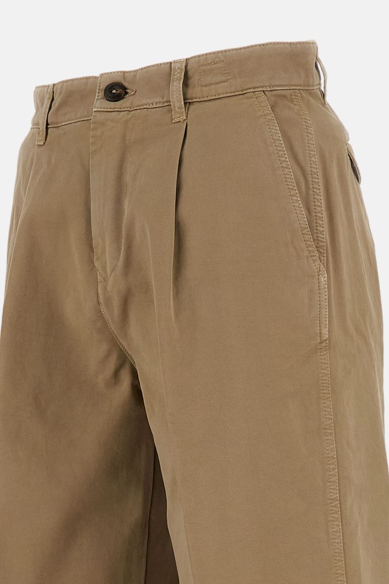 Fay Pleated Cotton Trousers In Brown