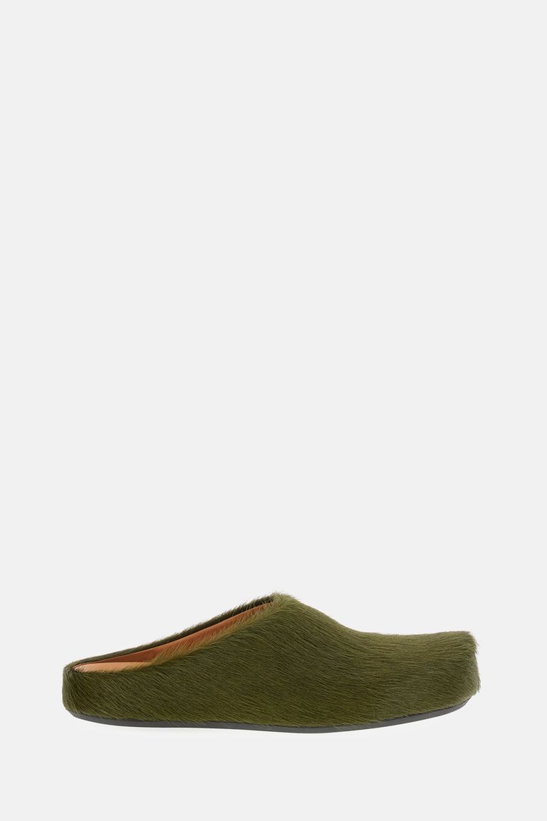 Marni Green Long-haired Calfskin Footbed Sabot In Green