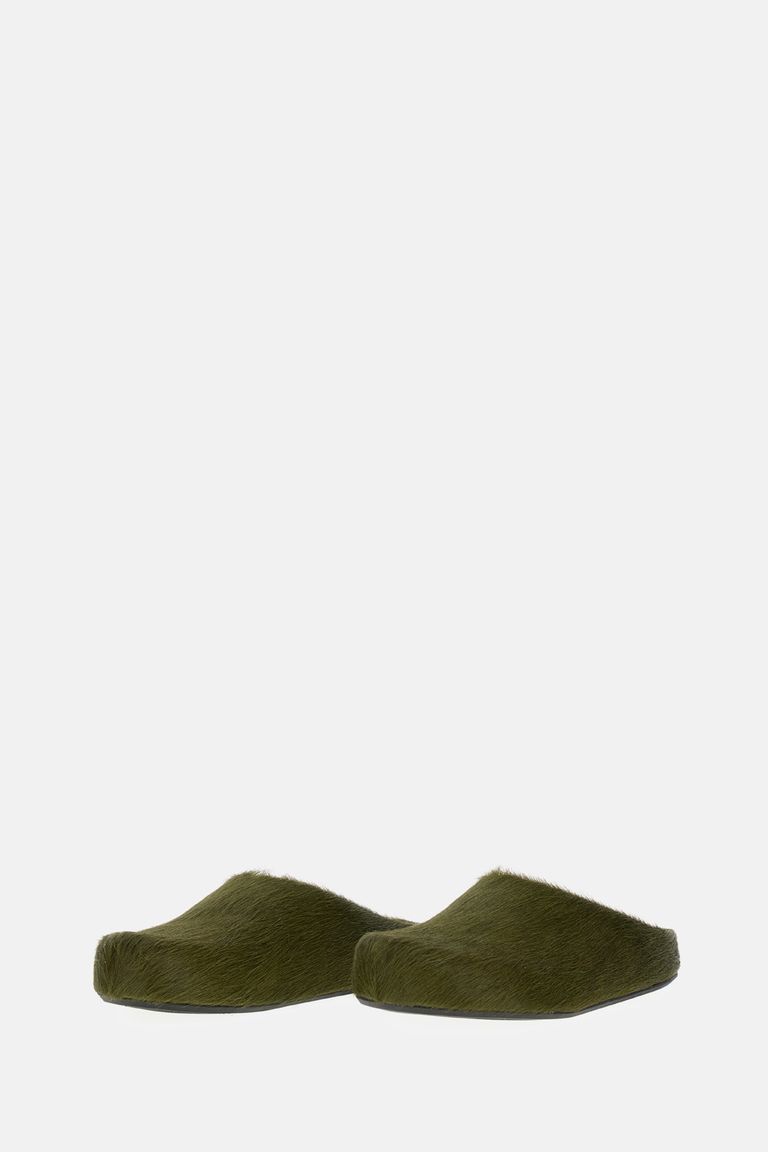 Marni Green Long-haired Calfskin Footbed Sabot In Green