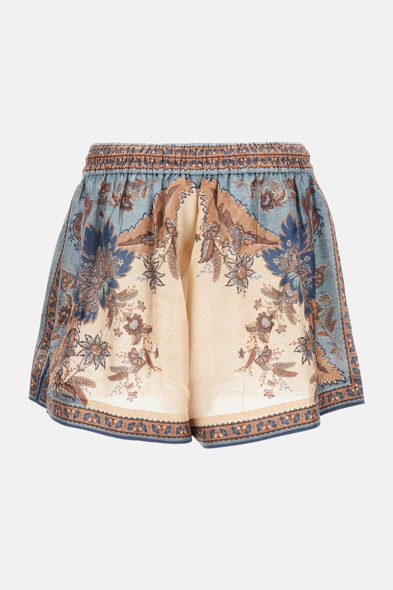 Zimmermann Womens Blue Cream Indienne Ascension Relaxed-fit Silk Shorts Xs In Neutral