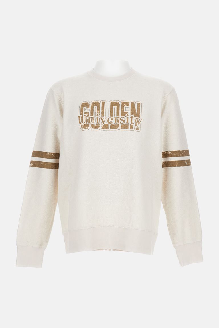 Golden Goose Ivory Cotton Sweatshirt With Contrasting Logo In Gray