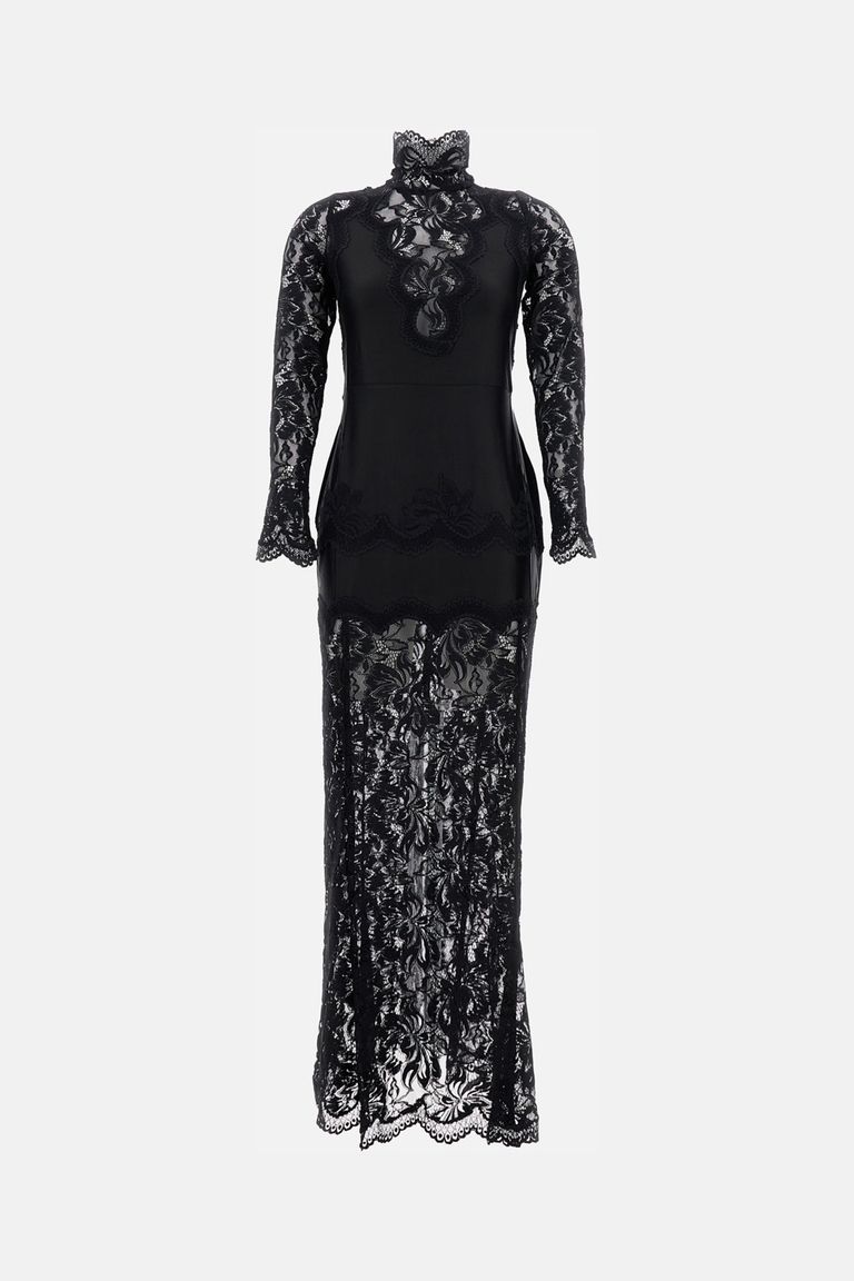 Rabanne Womens Black Lace-embroidery Slit Stretch-woven Maxi Dress