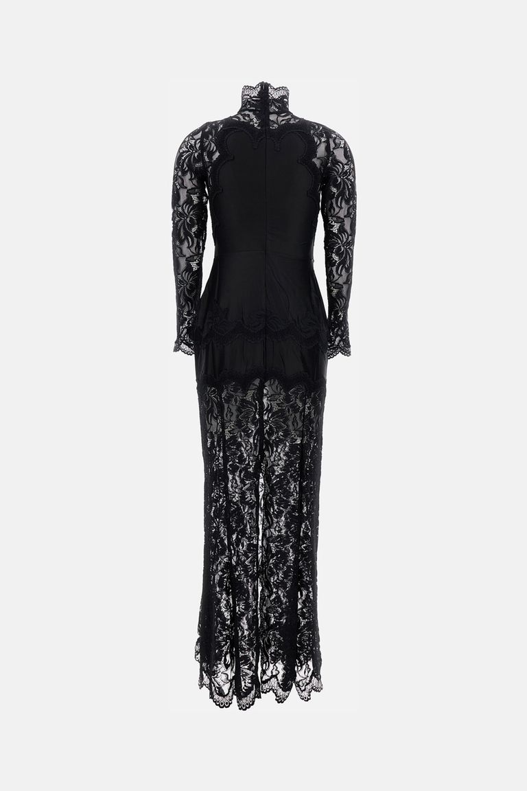 Rabanne Womens Black Lace-embroidery Slit Stretch-woven Maxi Dress