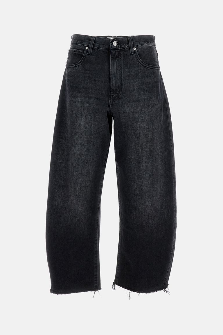 Frame Womens Bubble Barrel-leg Cropped Denim Jeans Limitless Raw Fray In Black