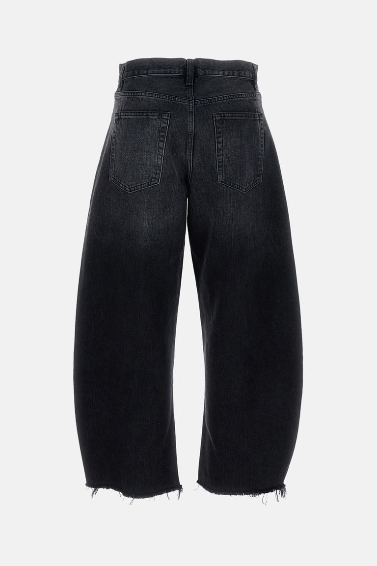 Frame Womens Bubble Barrel-leg Cropped Denim Jeans Limitless Raw Fray In Black