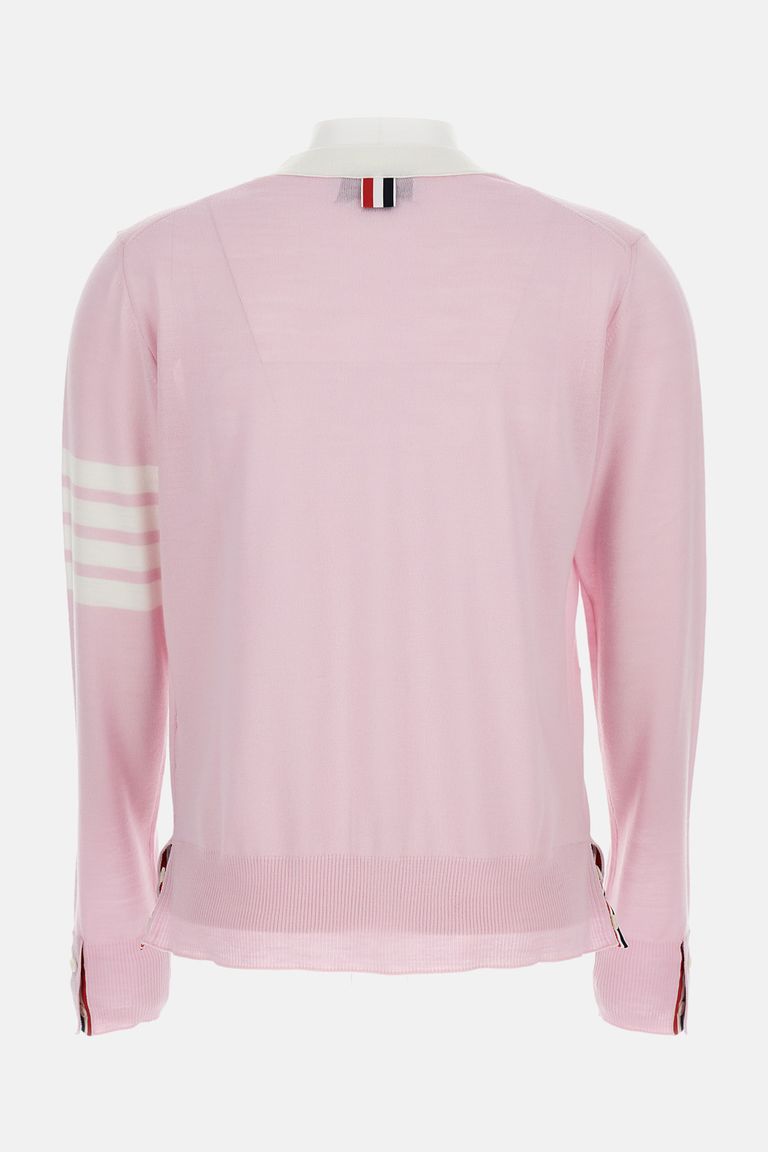 Thom Browne Relaxed Fit V Neck Cardigan With 4 Bar Stripe
