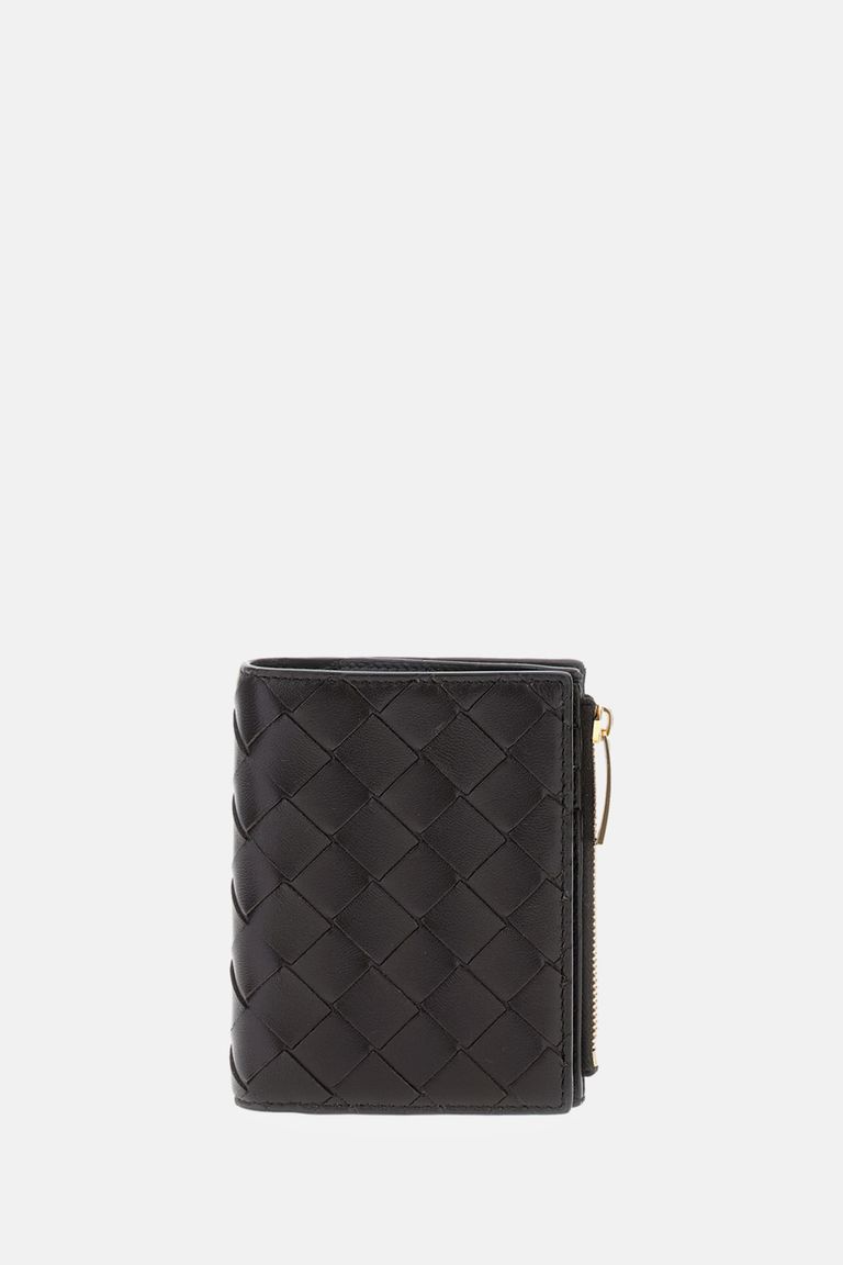 Bottega Veneta Textured Black Wallet With Signature Woven Pattern In Black