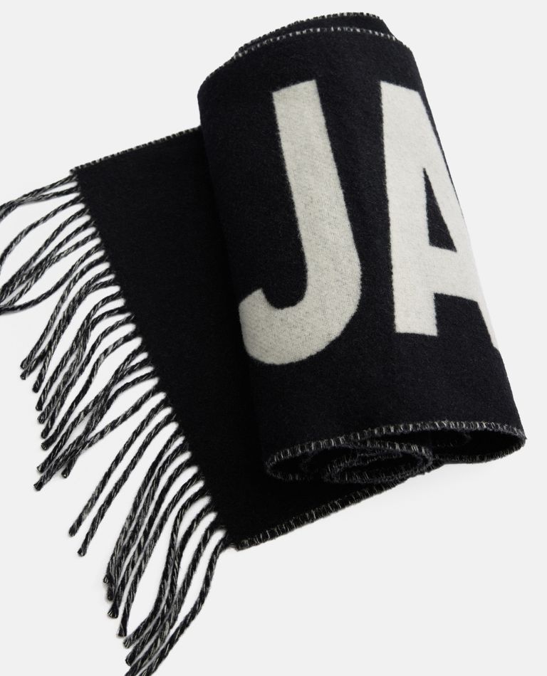 Jacquemus The Brushed Wrap Scarf With Fringed Detail In Black