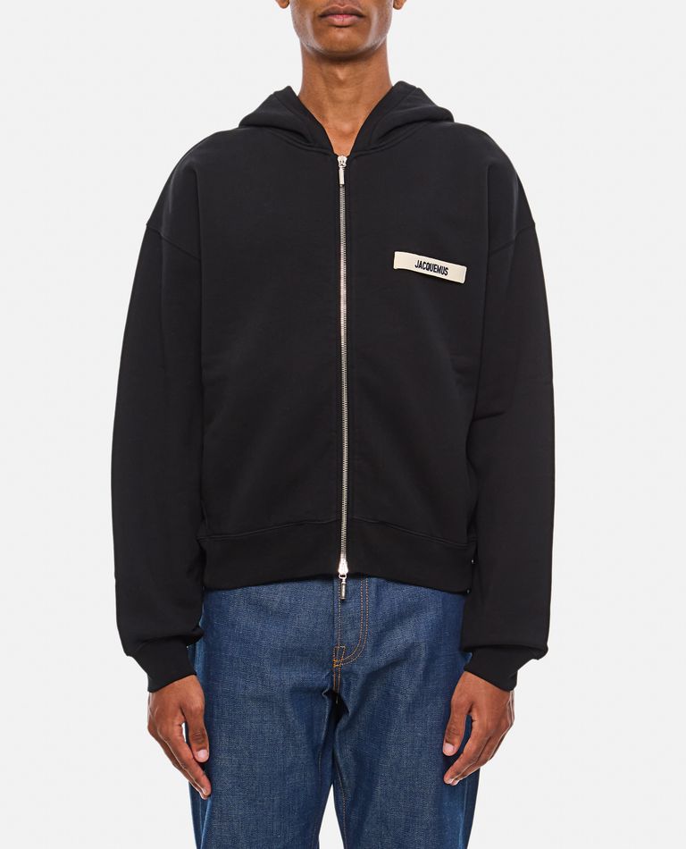 Jacquemus The Gros Grain Zip-up Hooded Sweatshirt In Black