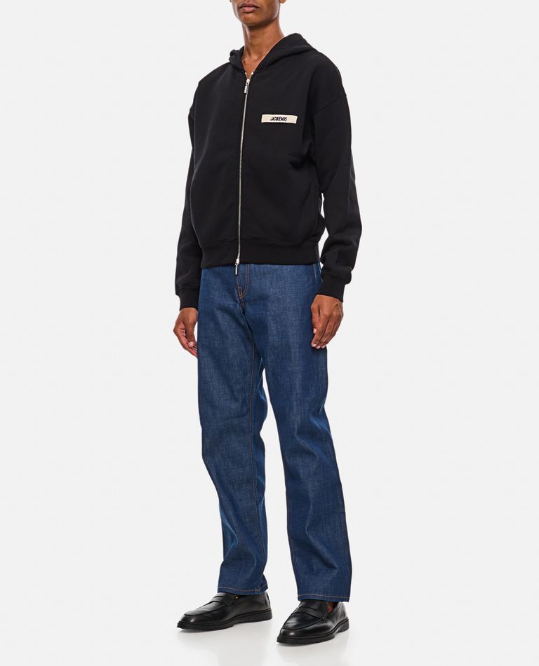 Jacquemus The Gros Grain Zip-up Hooded Sweatshirt In Black