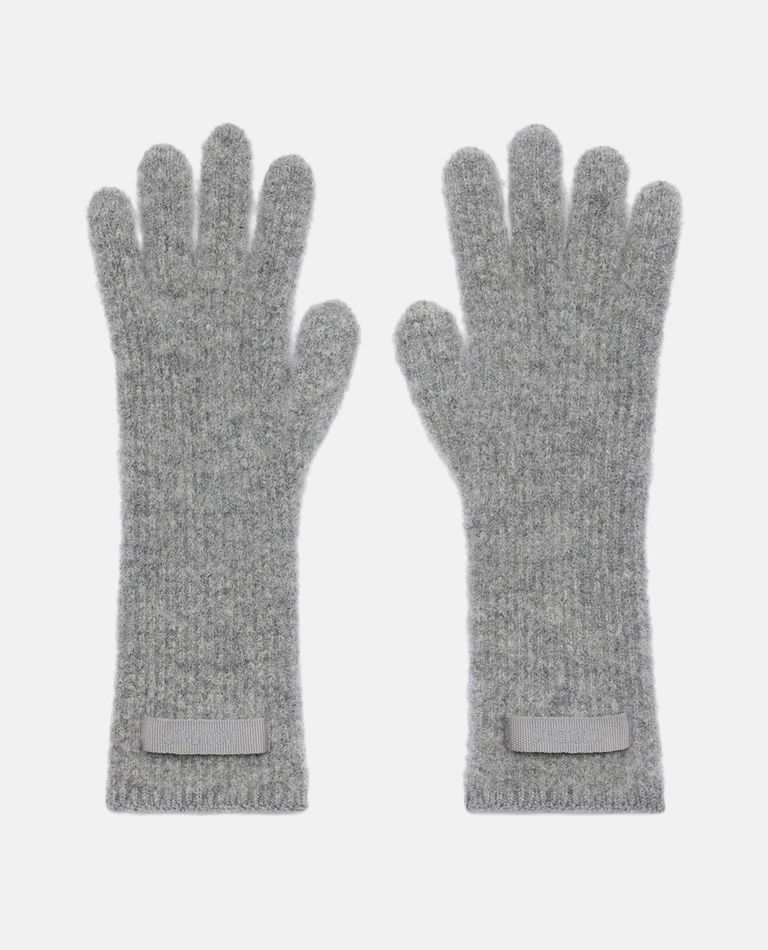 Jacquemus Logo Patch Ribbed Gloves In Gray