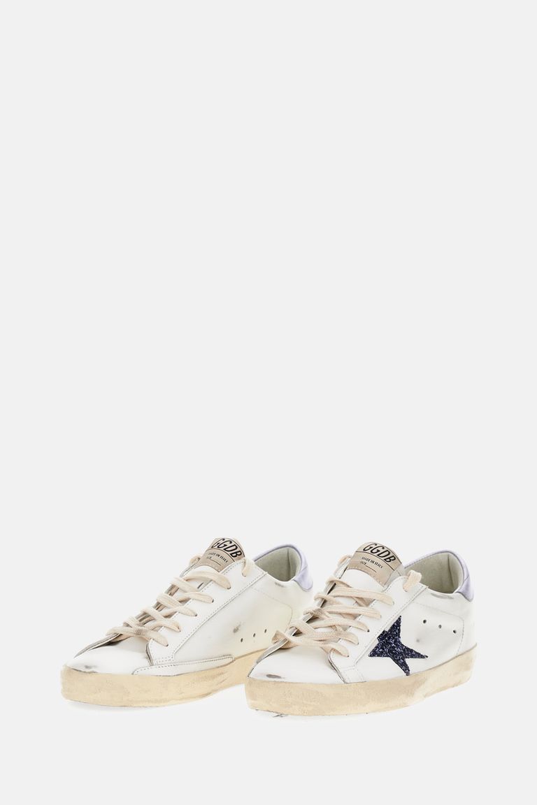 Golden Goose Super Star Leather Upper And Toe Glitter Star Laminated Heel In White