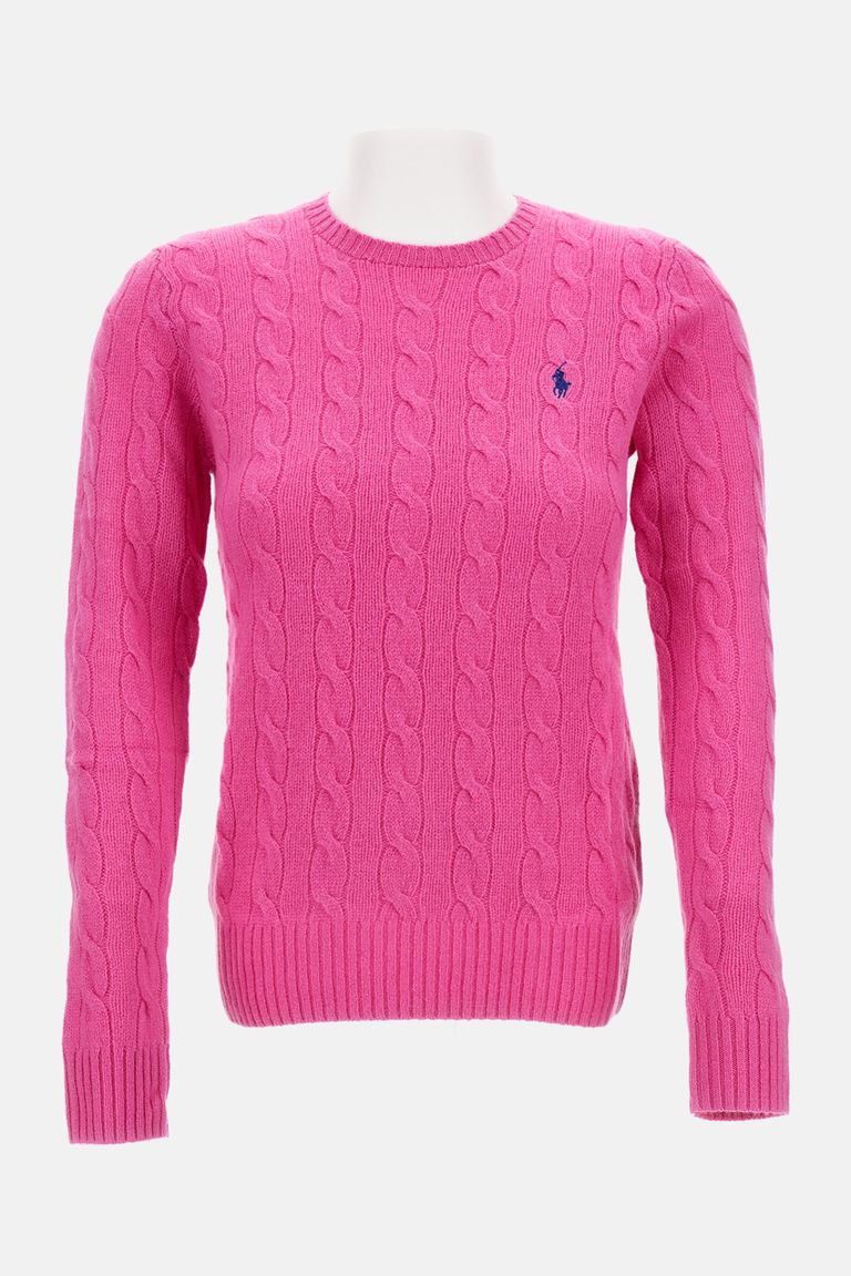 Polo Ralph Lauren Cable-knit Sweater With Blue Logo Embroidery In Pink