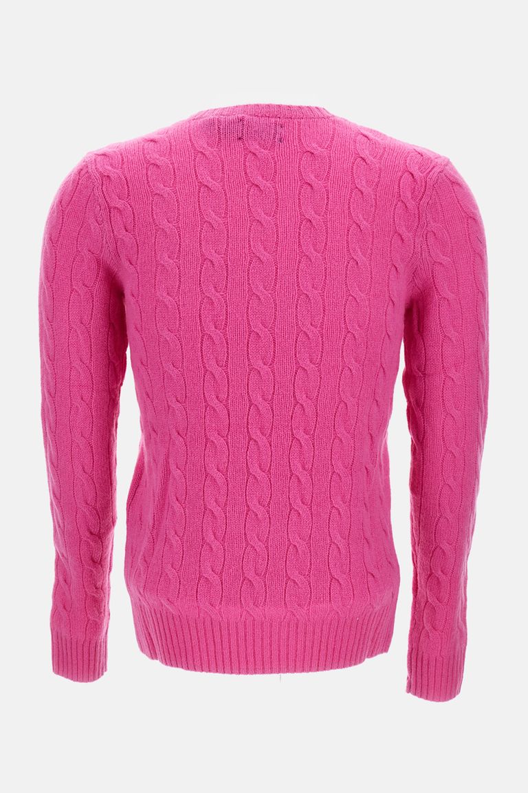 Polo Ralph Lauren Cable Knit Sweater With Round Neckline And Long Sleeves In Pink