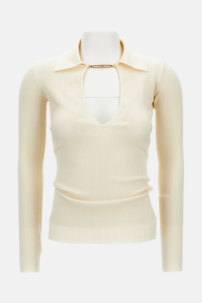 Elisabetta Franchi Chain-detail Ribbed Sweater In Neutral