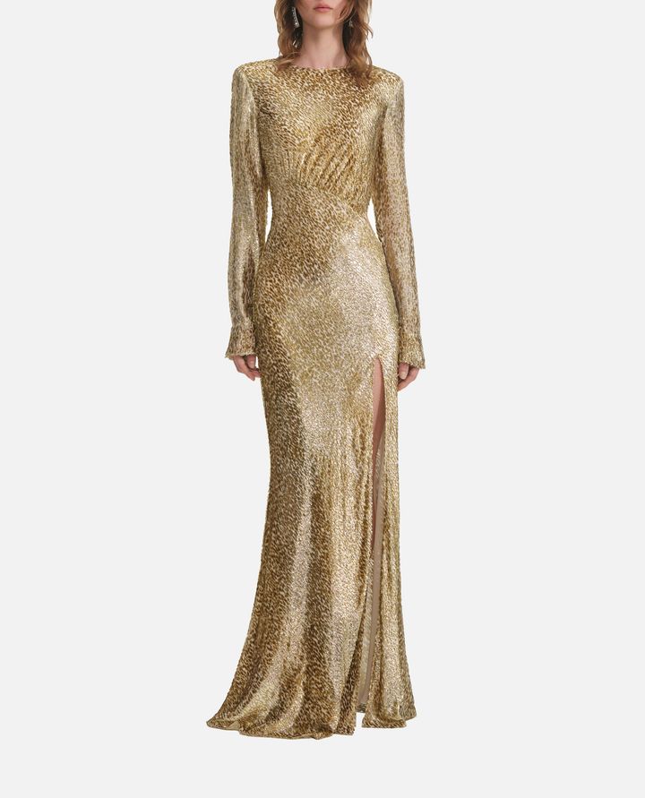 Self-Portrait - GOLD FIL COUPE MAXI DRESS_3