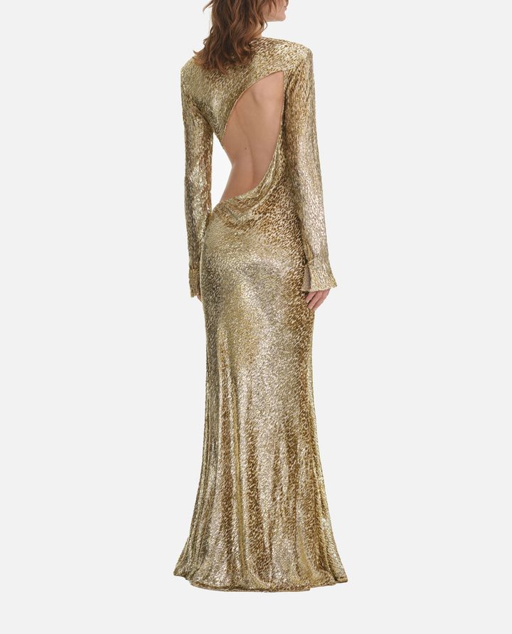 Self-Portrait - GOLD FIL COUPE MAXI DRESS_4