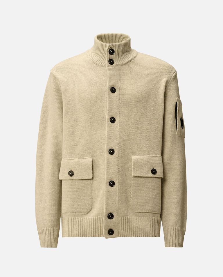 C.p. Company Knitwear Cardigan In Lambswool Grs In Neutral