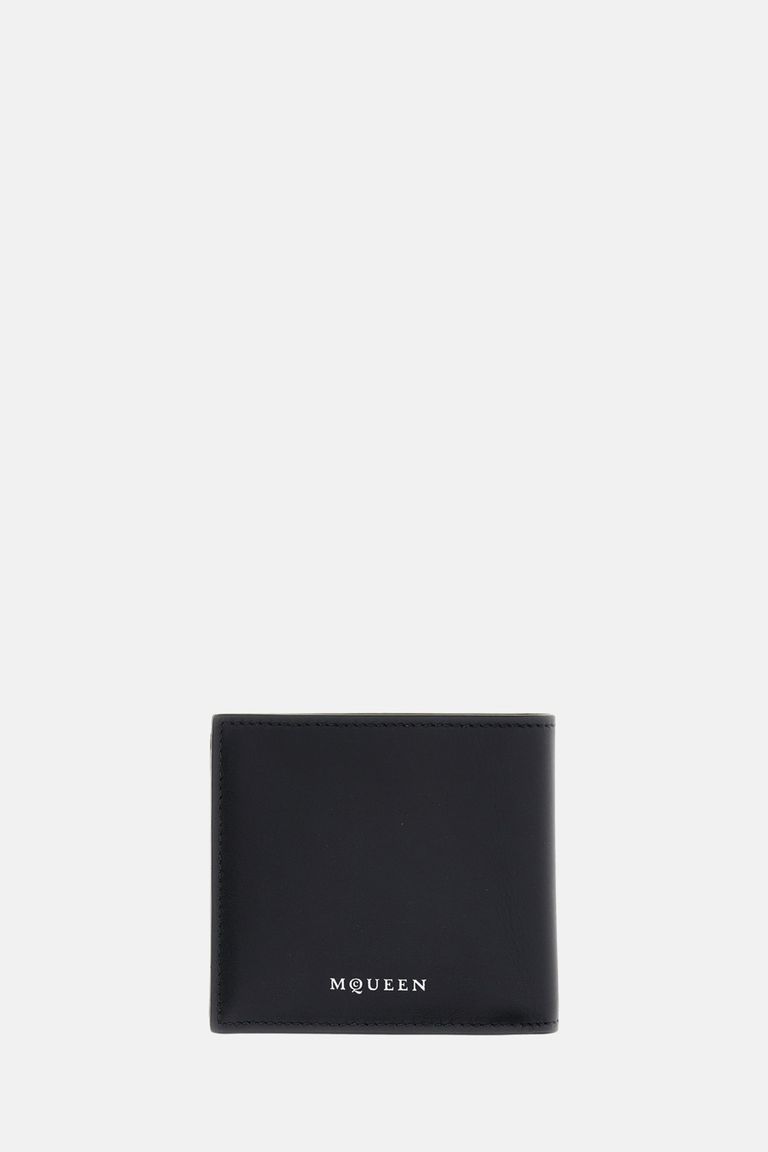 Alexander Mcqueen Calfskin Skull Bifold Card Holder In Black