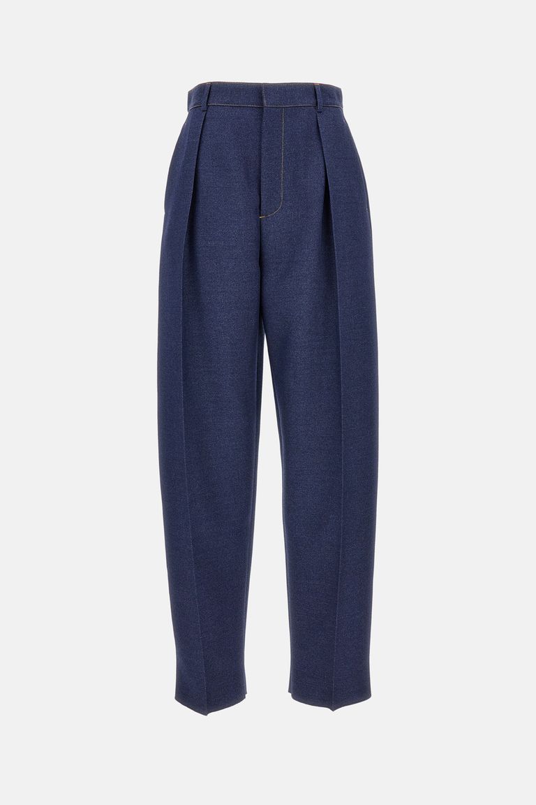 Bottega Veneta Melange Wool Straight Pants In Blue