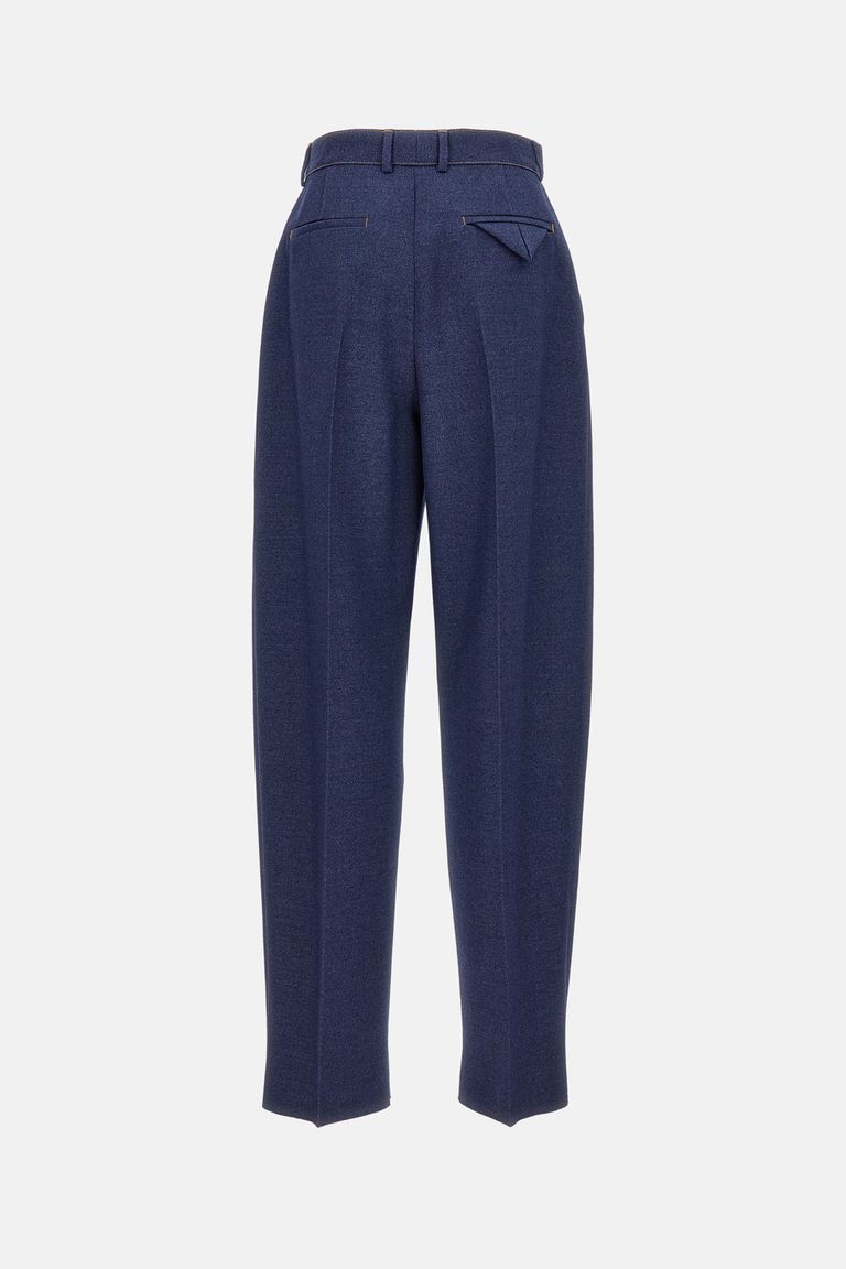 Bottega Veneta Melange Wool Straight Pants In Blue