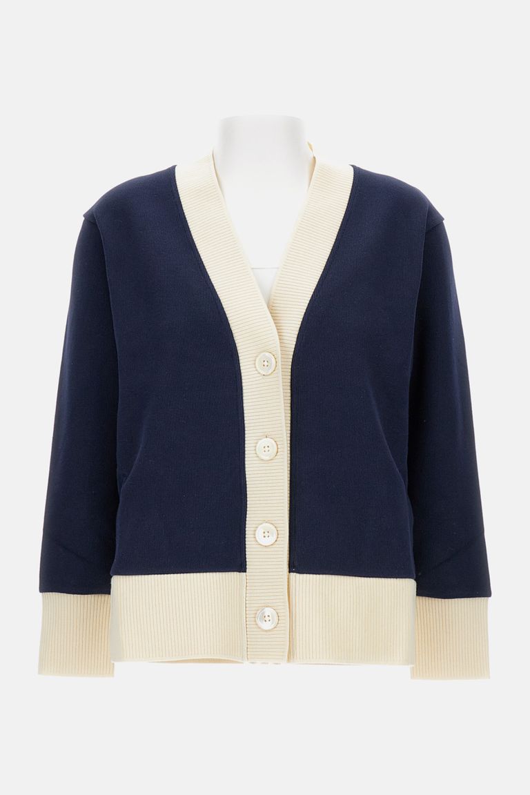 Thom Browne Contrasting-trim V-neck Cardigan In Blue