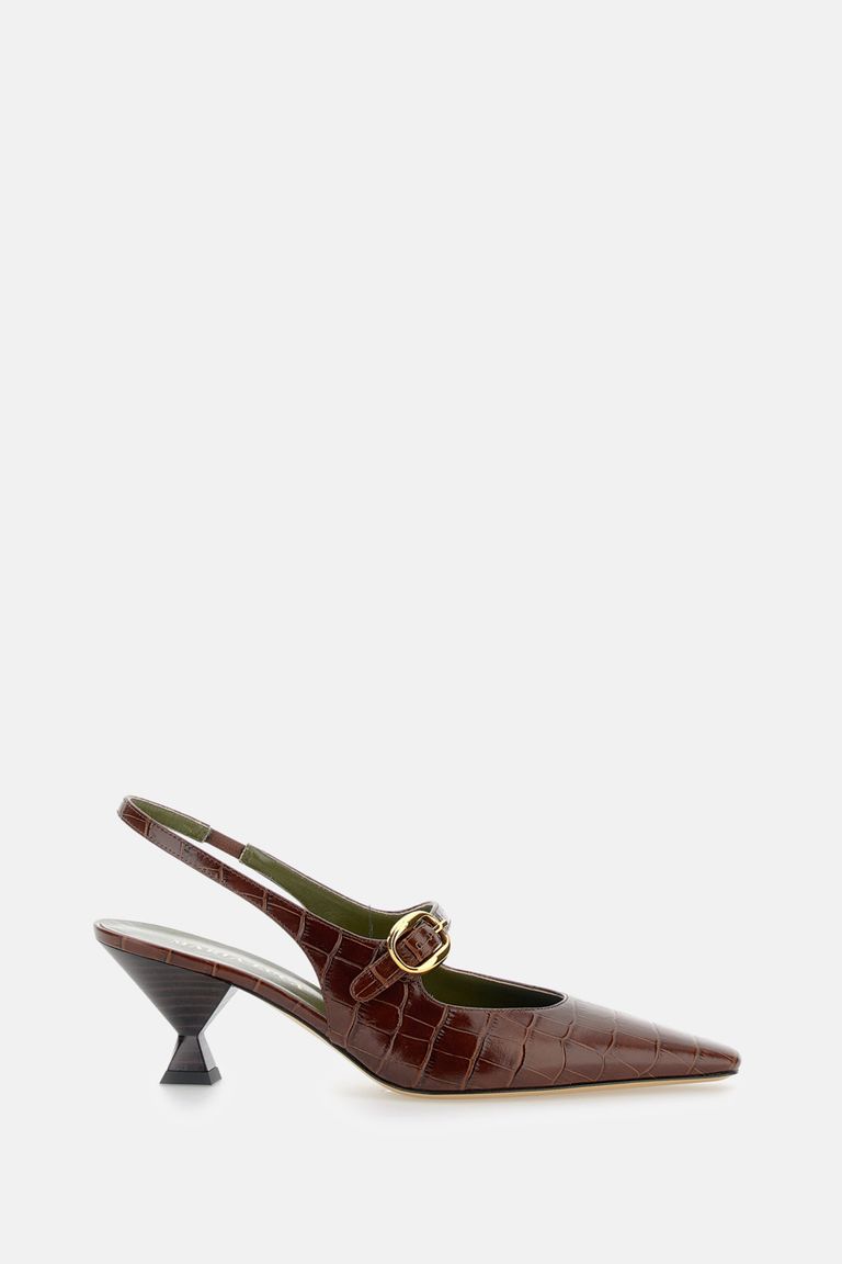Maria Luca Natalia Croc-embossed Leather Mary Jane Slingback Pumps