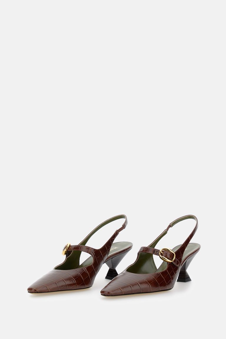 Maria Luca Natalia Croc-embossed Leather Mary Jane Slingback Pumps