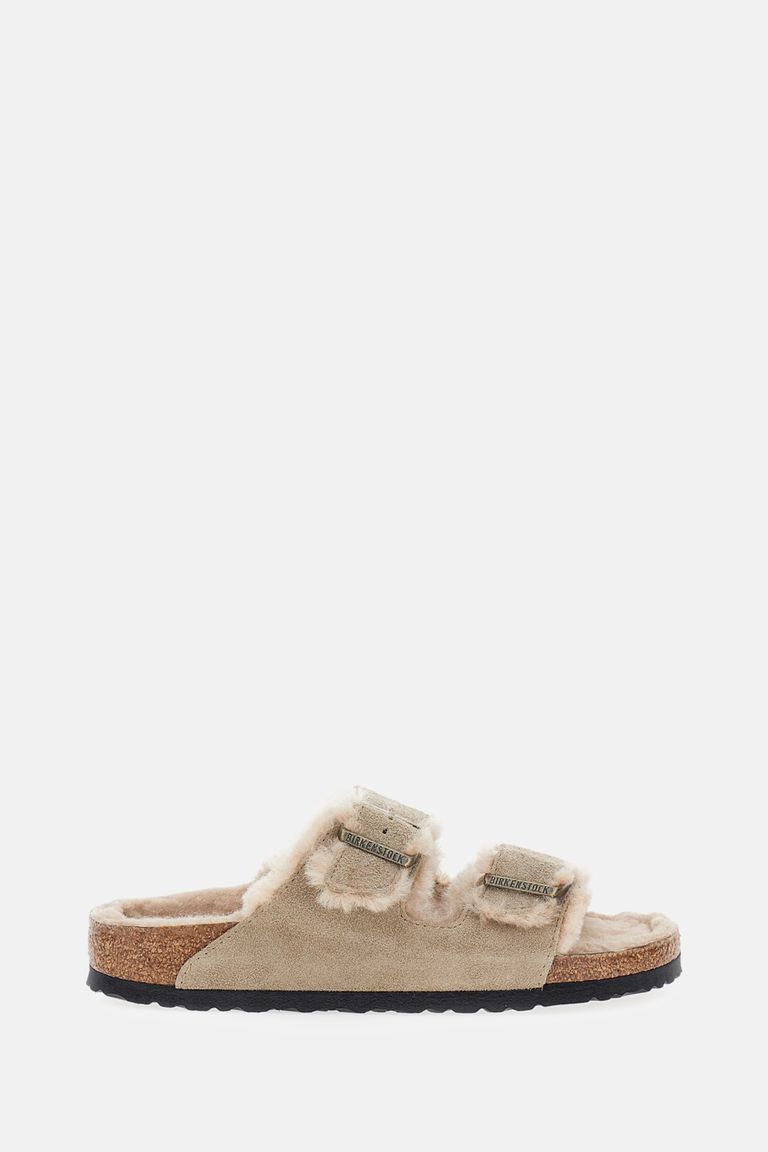 Birkenstock Arizona Genuine Shearling Lined Slide Sandal In Gray