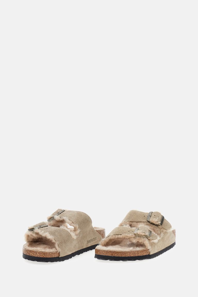 Birkenstock Arizona Genuine Shearling Lined Slide Sandal In Gray