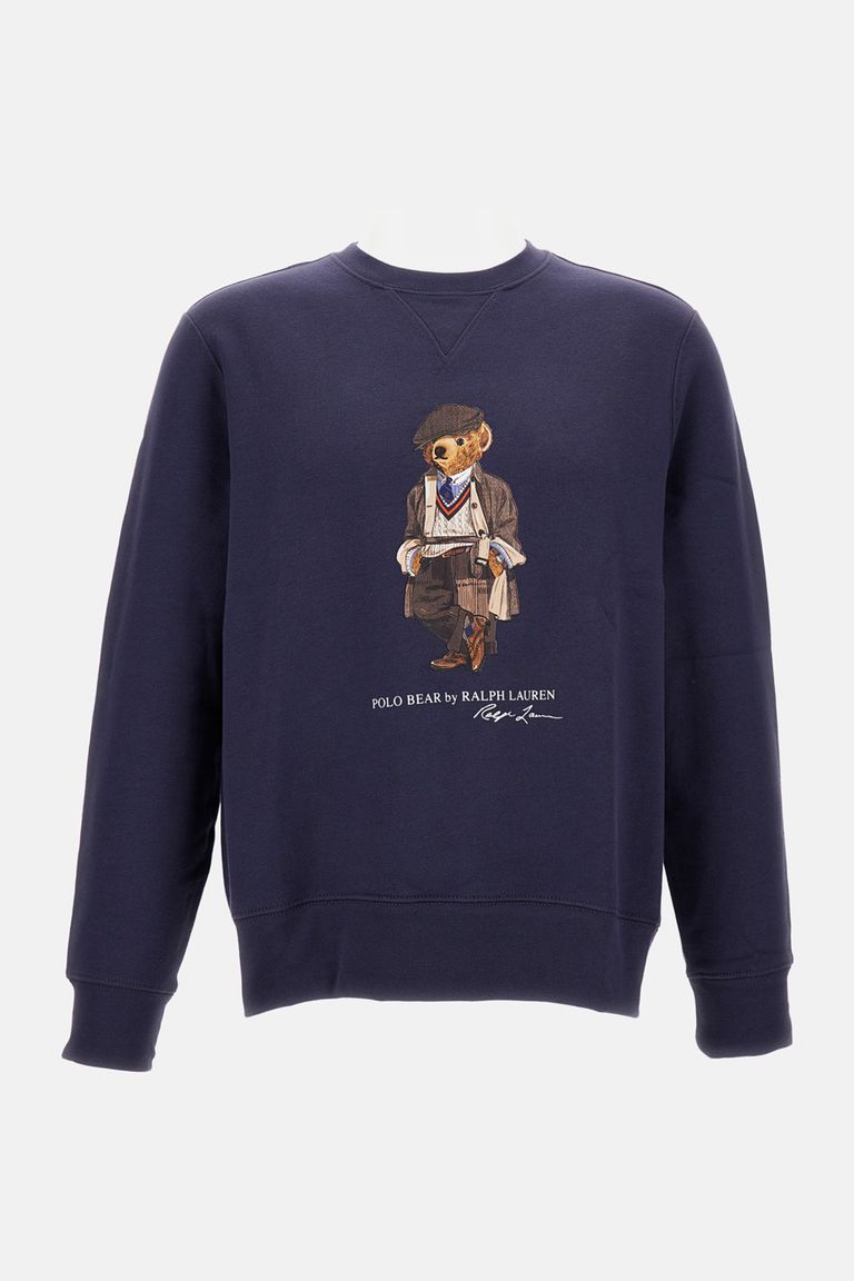 Polo Ralph Lauren Navy Blue Cotton Blend Sweatshirt With Iconic Bear Logo In Blue