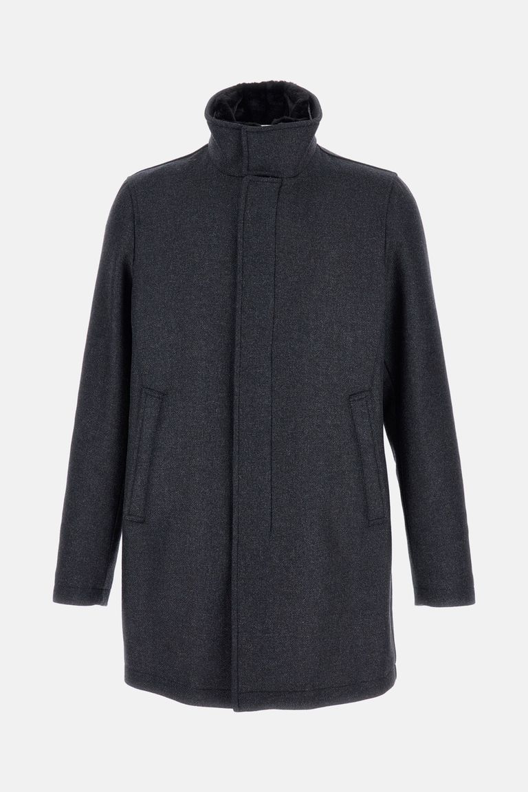 Herno Faux Fur Collar Wool-blend Car Coat In Gray