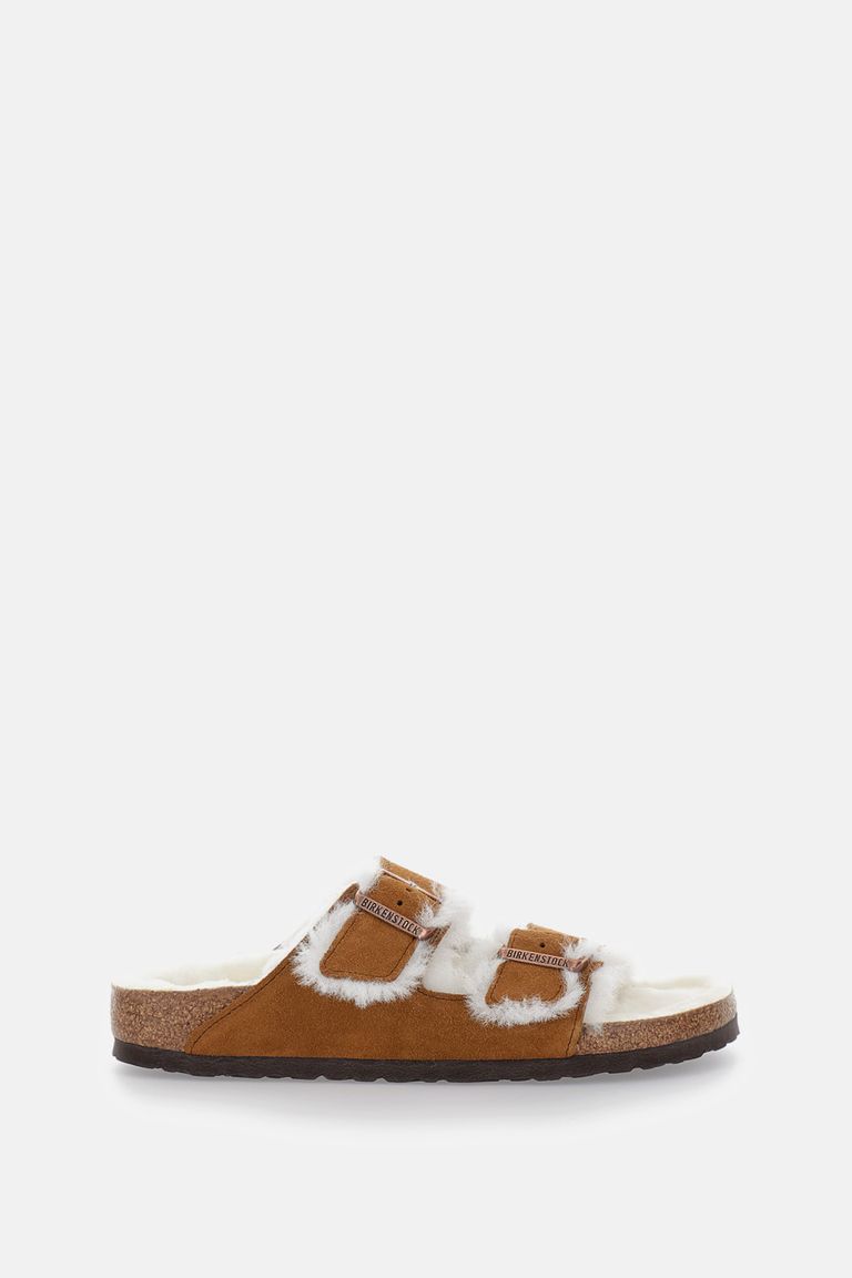 Birkenstock Arizona Shearling & Suede Sandals In Brown