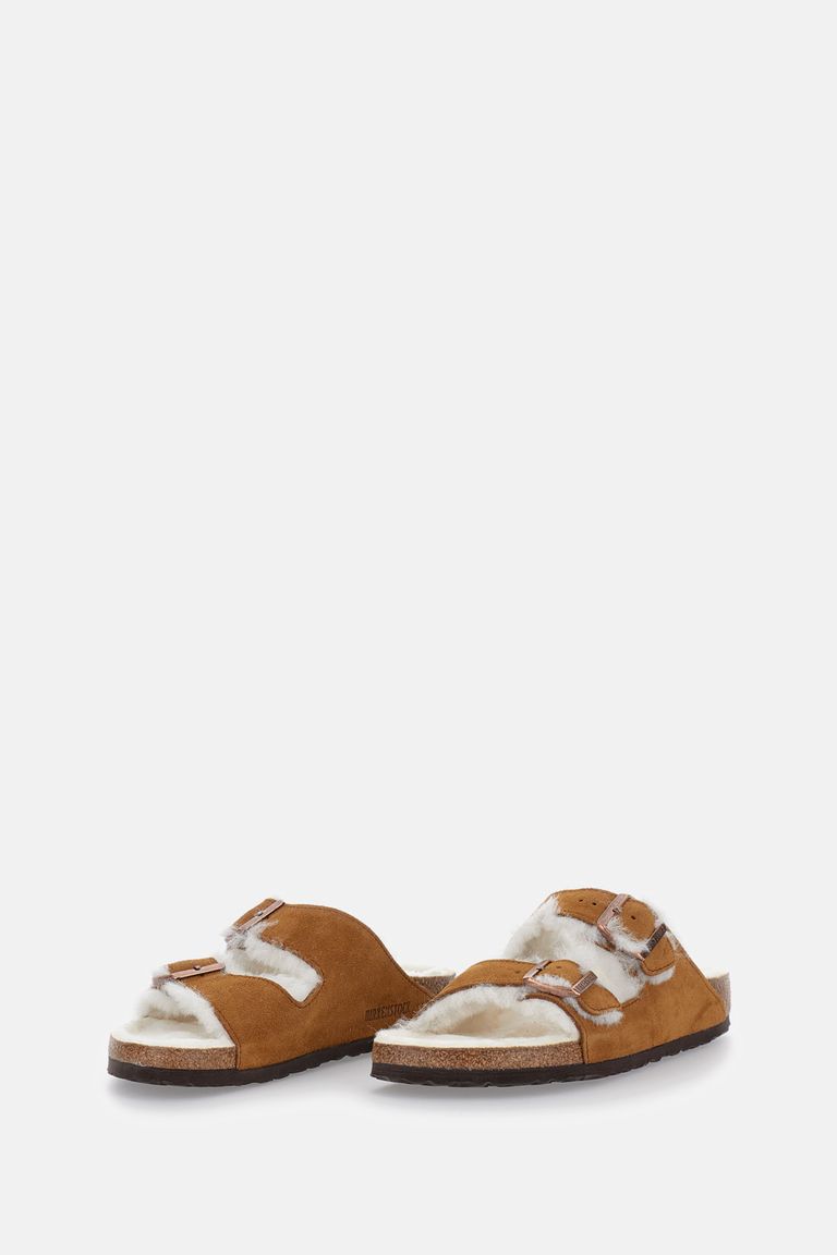 Birkenstock Arizona Shearling & Suede Sandals In Brown