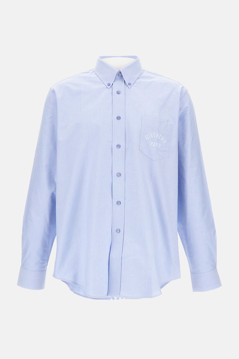 Givenchy Embroidered Logo Long-sleeved Shirt In Blue