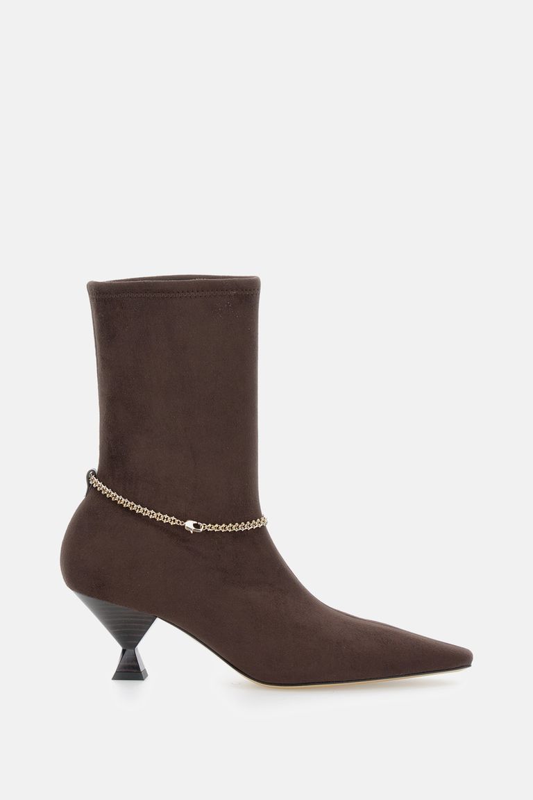 Maria Luca Chain-embellished Pointed-toe Boots In Brown
