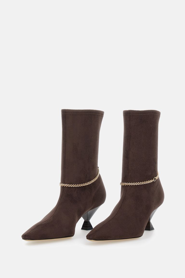 Maria Luca Chain-embellished Pointed-toe Boots In Brown