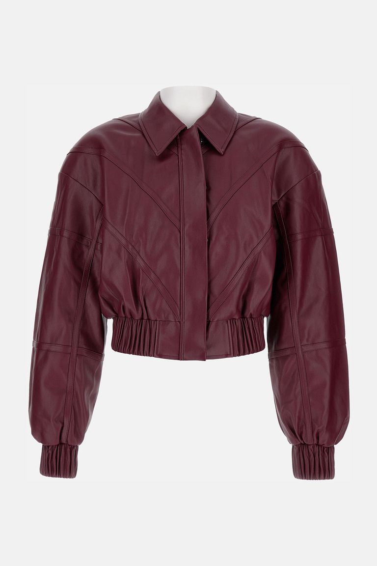 Rotate Birger Christensen Collared Panel Detailing Bomber Jacket In Burgundy