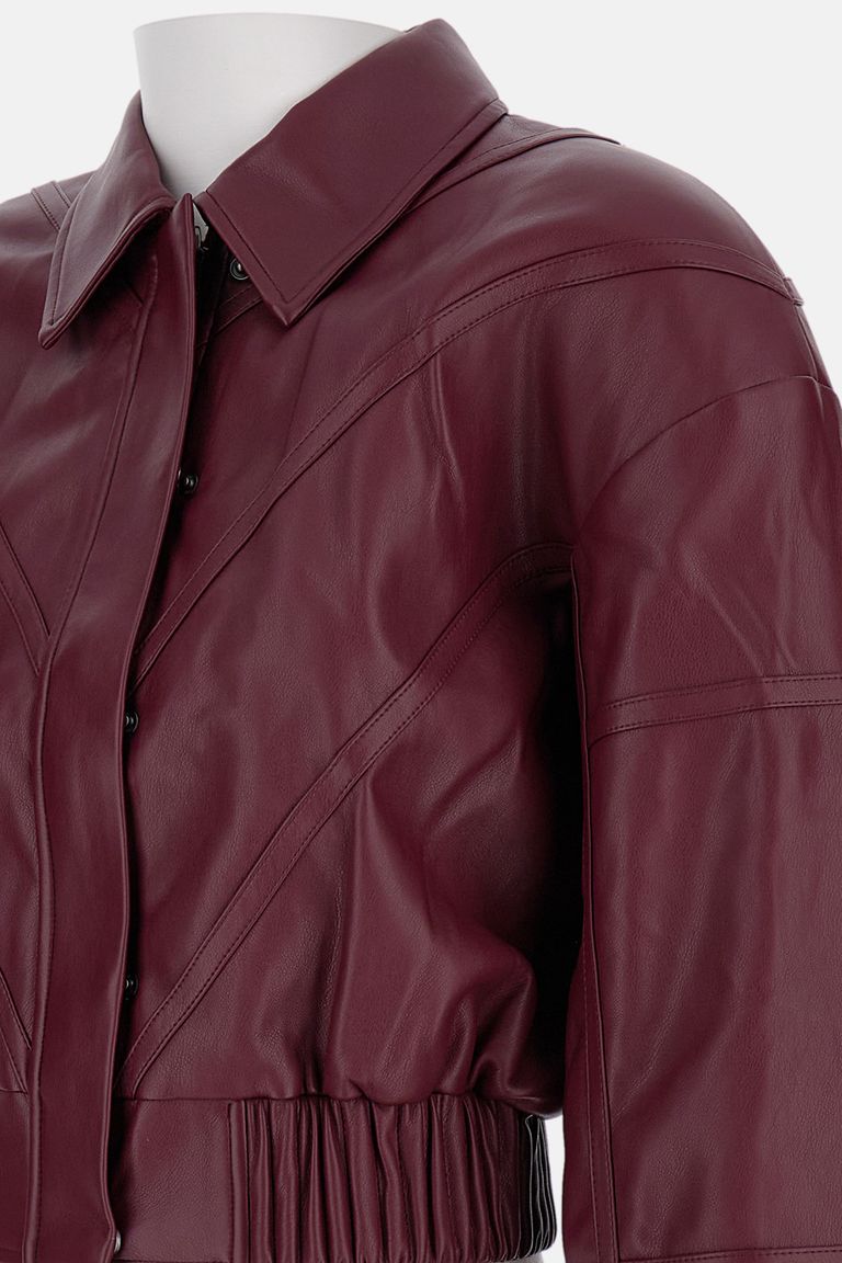 Rotate Birger Christensen Rotate Silk-finish Bomber Jacket With Ribbed Cuffs In Burgundy