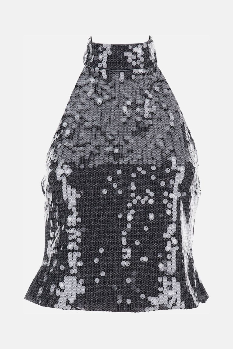Rotate Birger Christensen Net Sequin Halterneck In Gray