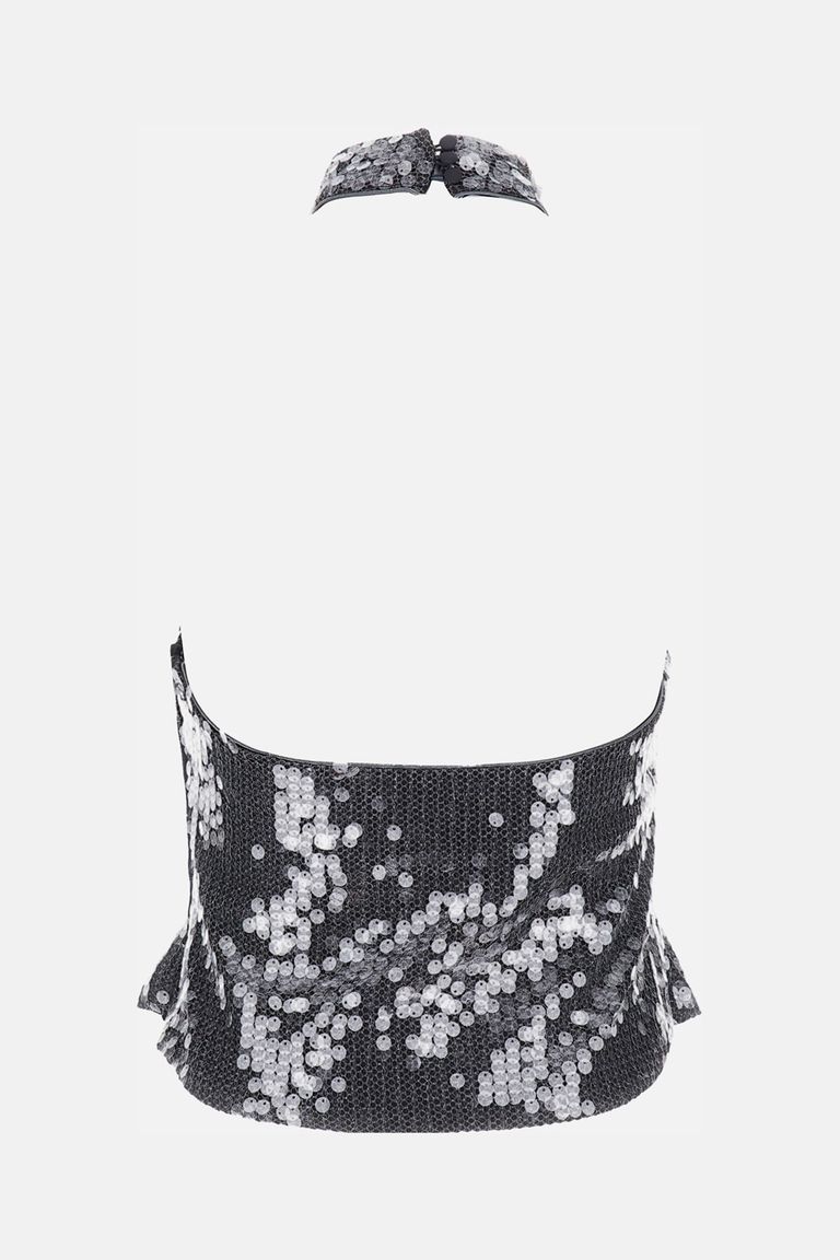 Rotate Birger Christensen Net Sequin Halterneck In Gray