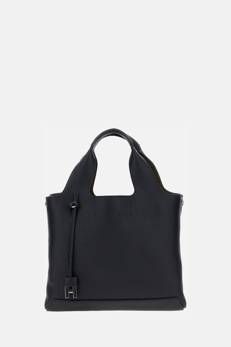 Hogan Shopping Bag In Textured Leather In Black
