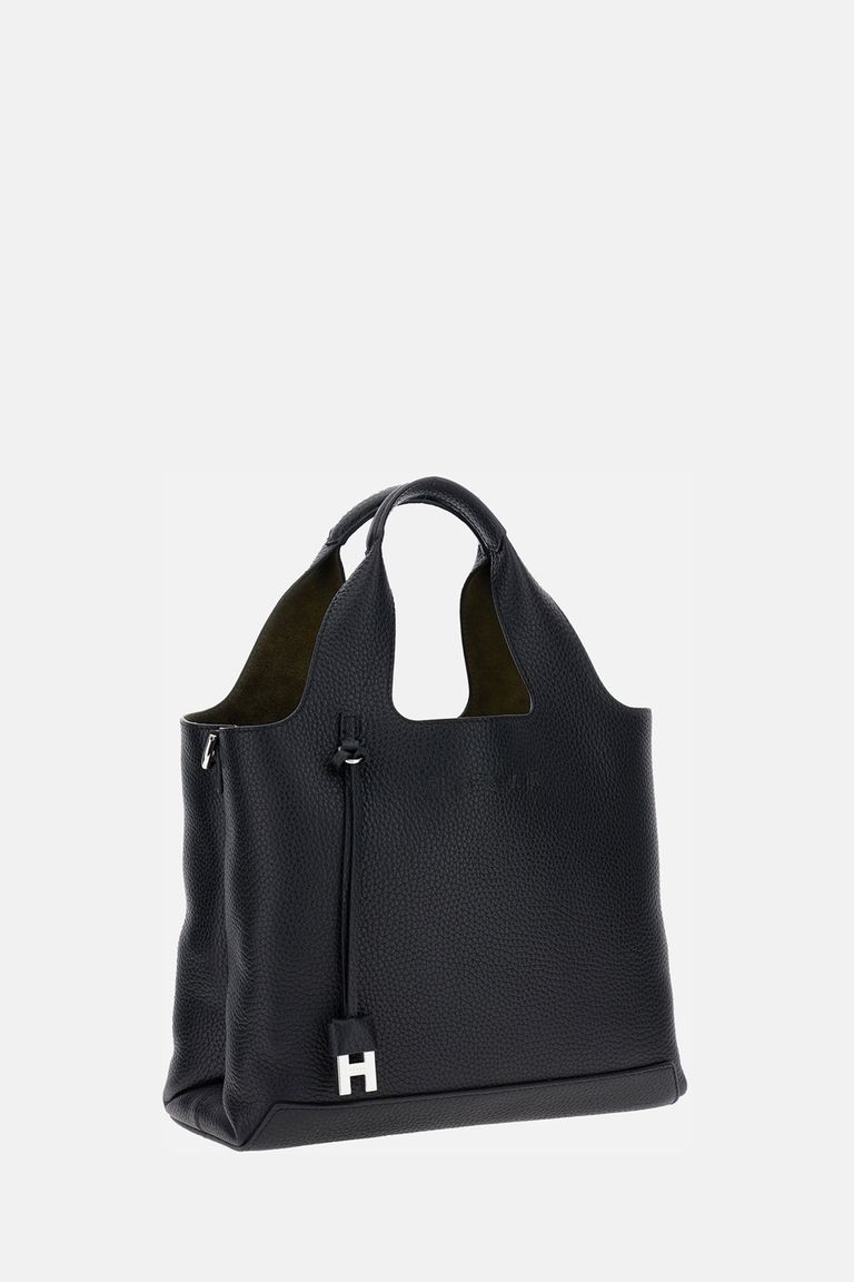 Hogan Shopping Bag In Textured Leather In Black